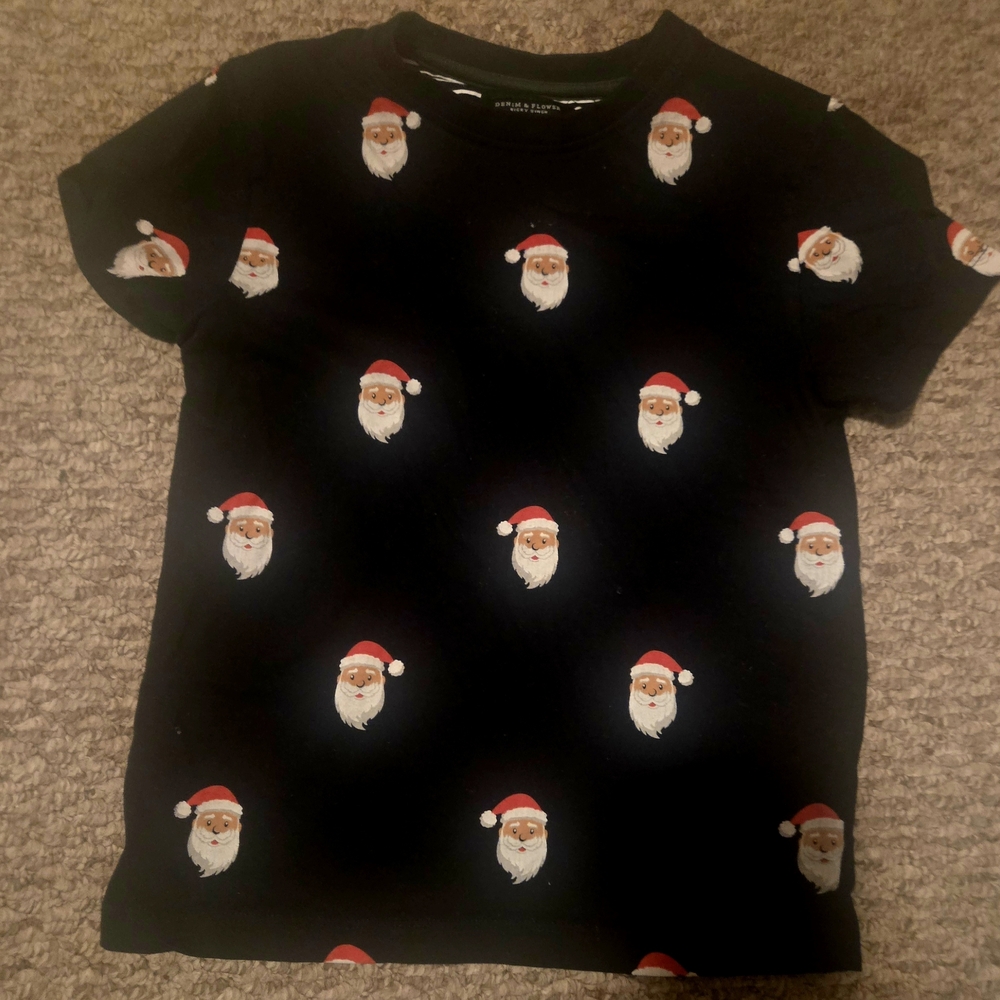 Kids Santa Print Black T-Shirt
